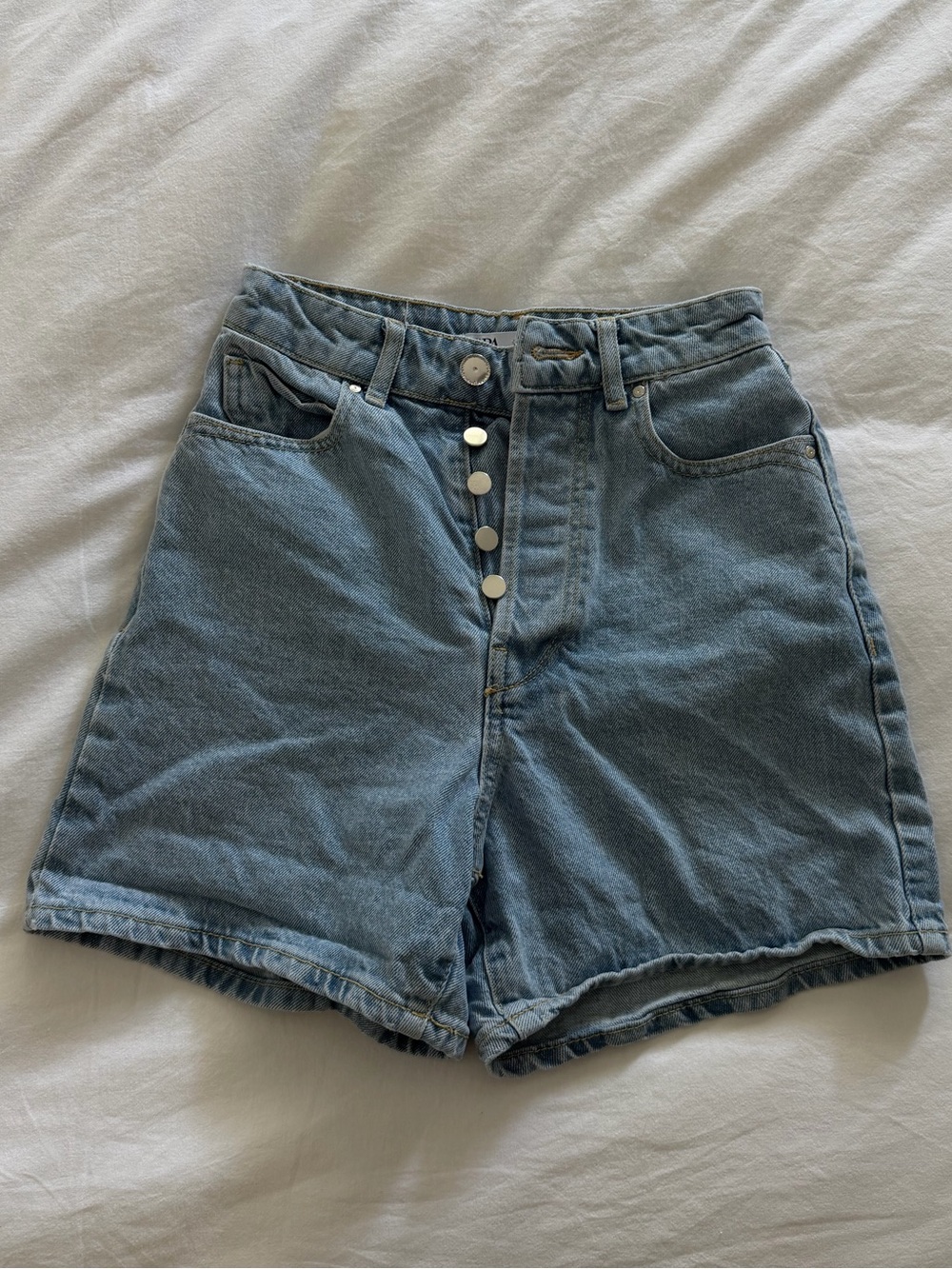 Zara Light Blue High-Waist Button-Front Denim Shorts